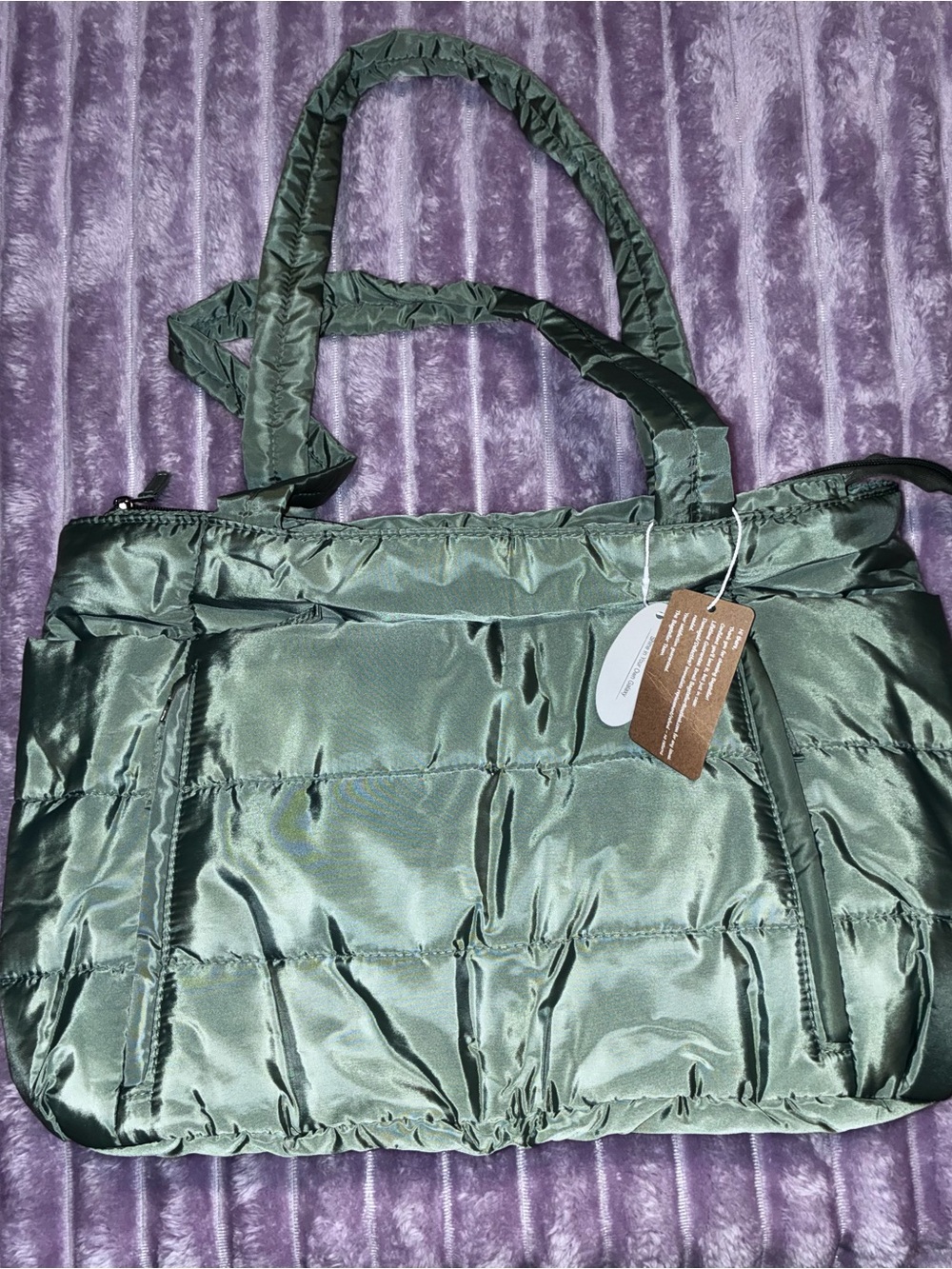 Quilted Olive Green Tote Bag - Lightweight Everyday Use As Described No Returns
